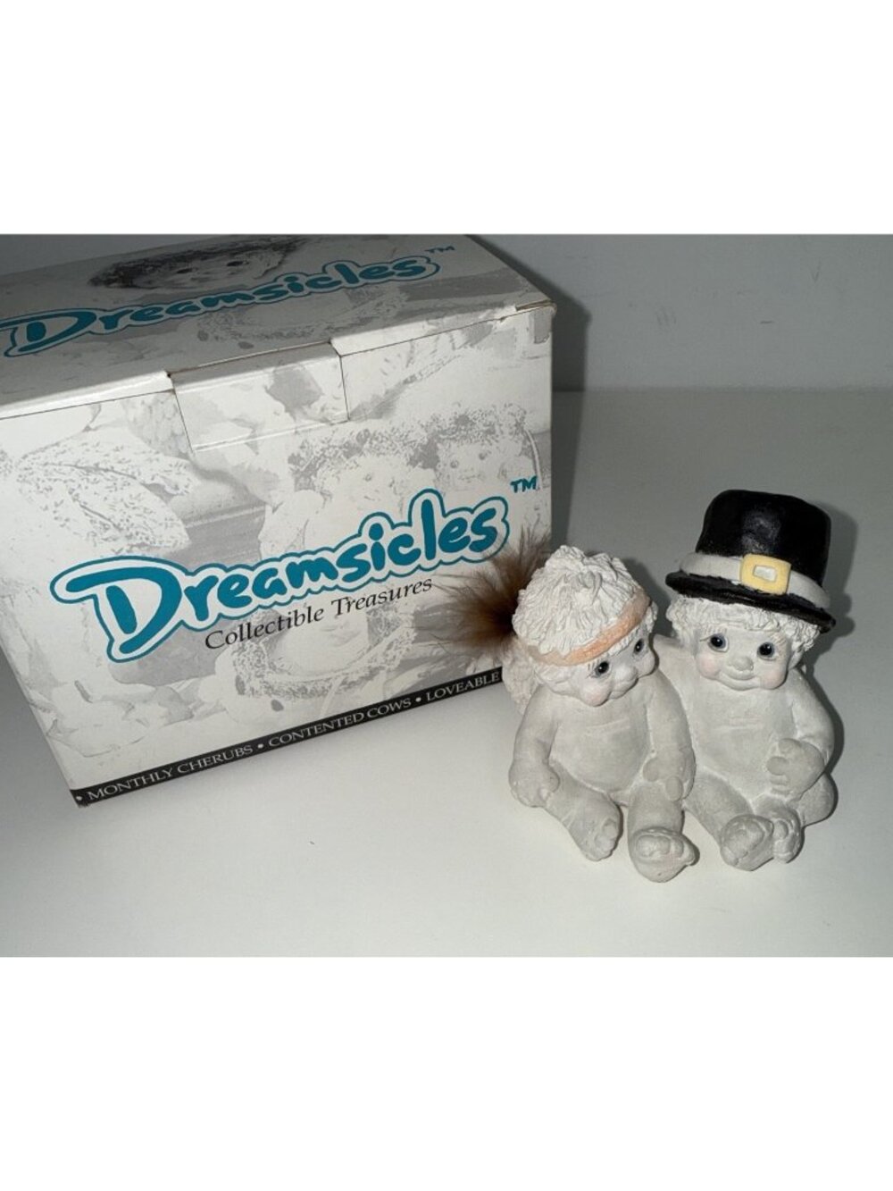 VINTAGE Dreamsicles Thanksgiving Cherubs Figurine Pilgrim Indian DC207 Kristin